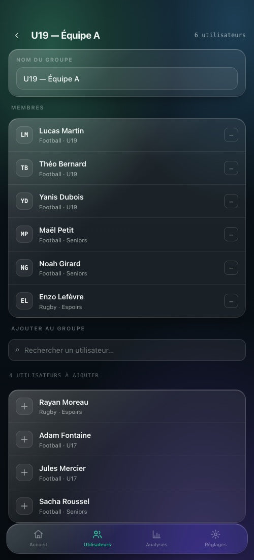Application Powereact, groupes