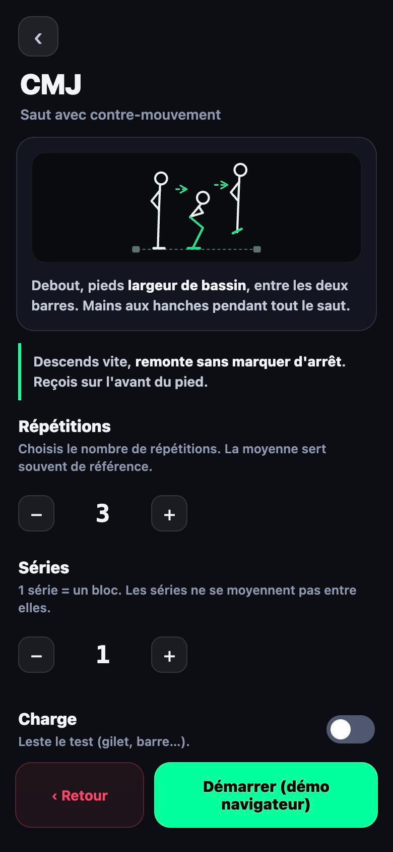 Application Powereact — Plateforme de saut VBT Jump